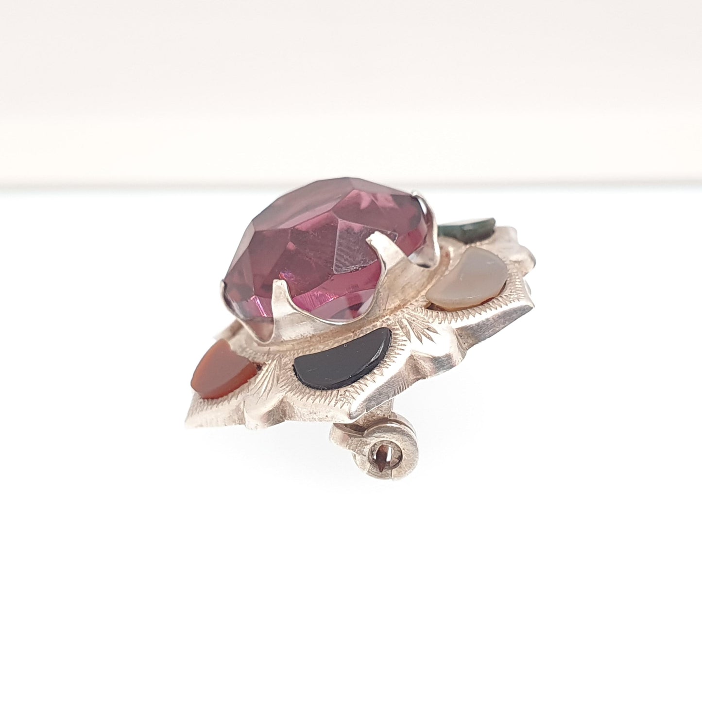 Old Vintage Scottish Sterling Silver Jasper Agate Brooch Pin Amethyst Paste Jasper Antique Victorian Style Jewelry Jewellery