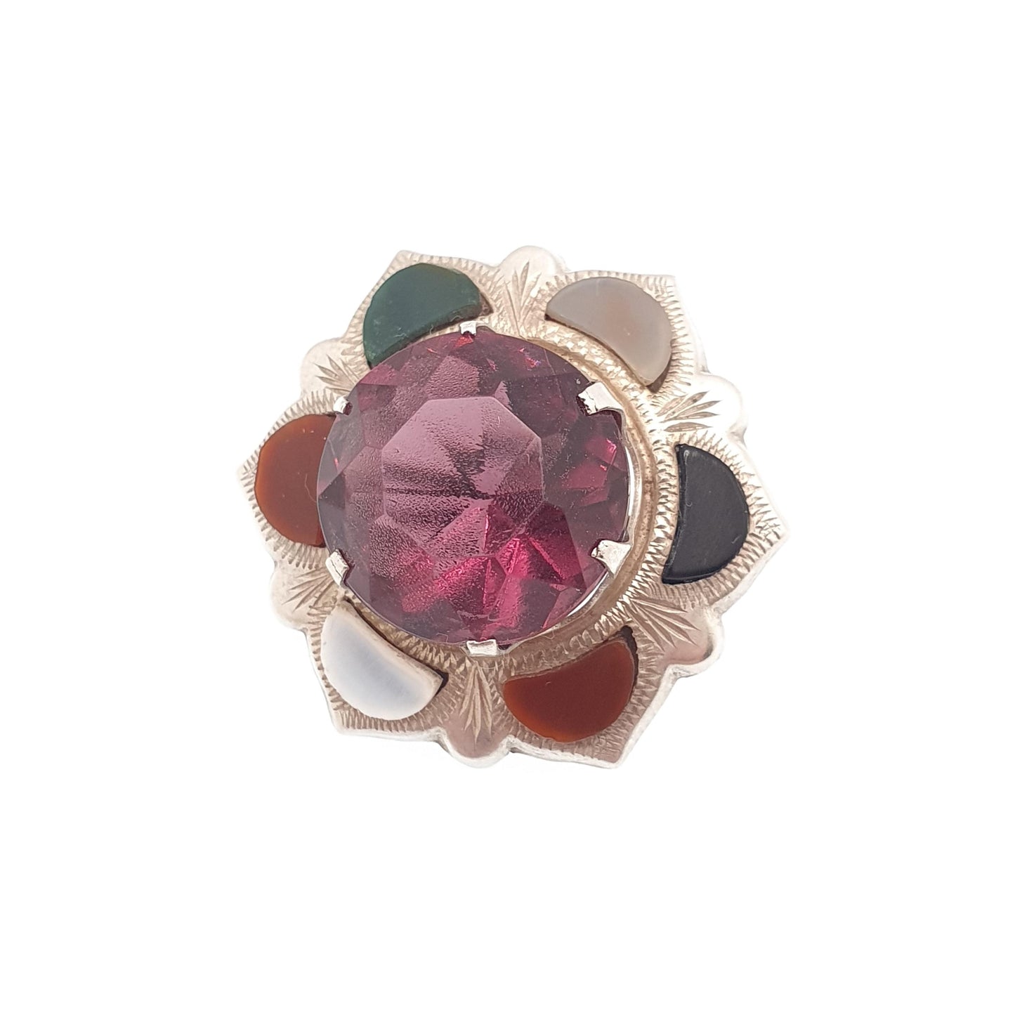 Old Vintage Scottish Sterling Silver Jasper Agate Brooch Pin Amethyst Paste Jasper Antique Victorian Style Jewelry Jewellery