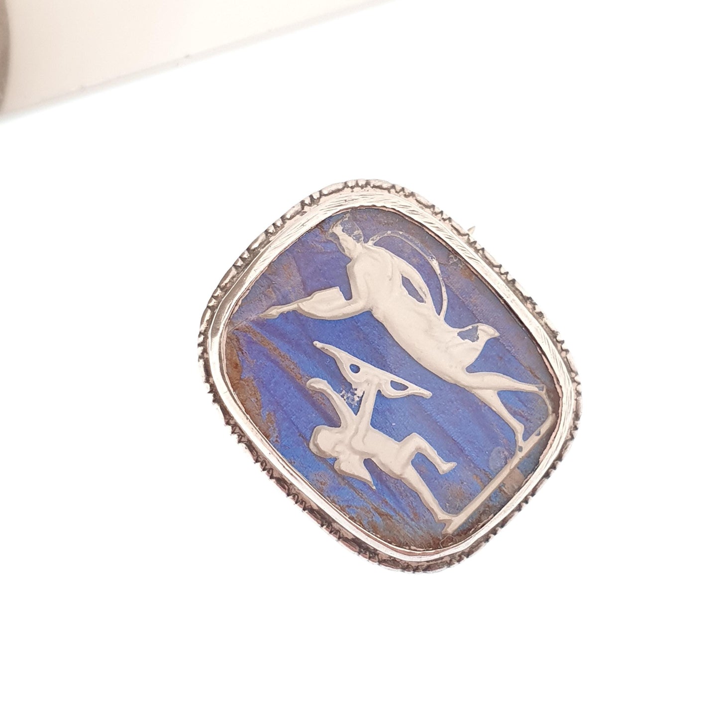 Antique Sterling Silver Butterfly Wing Cameo Brooch Cupid Angel Art Deco Blue Morpho Vintage 1920s Jewelry Jewellery