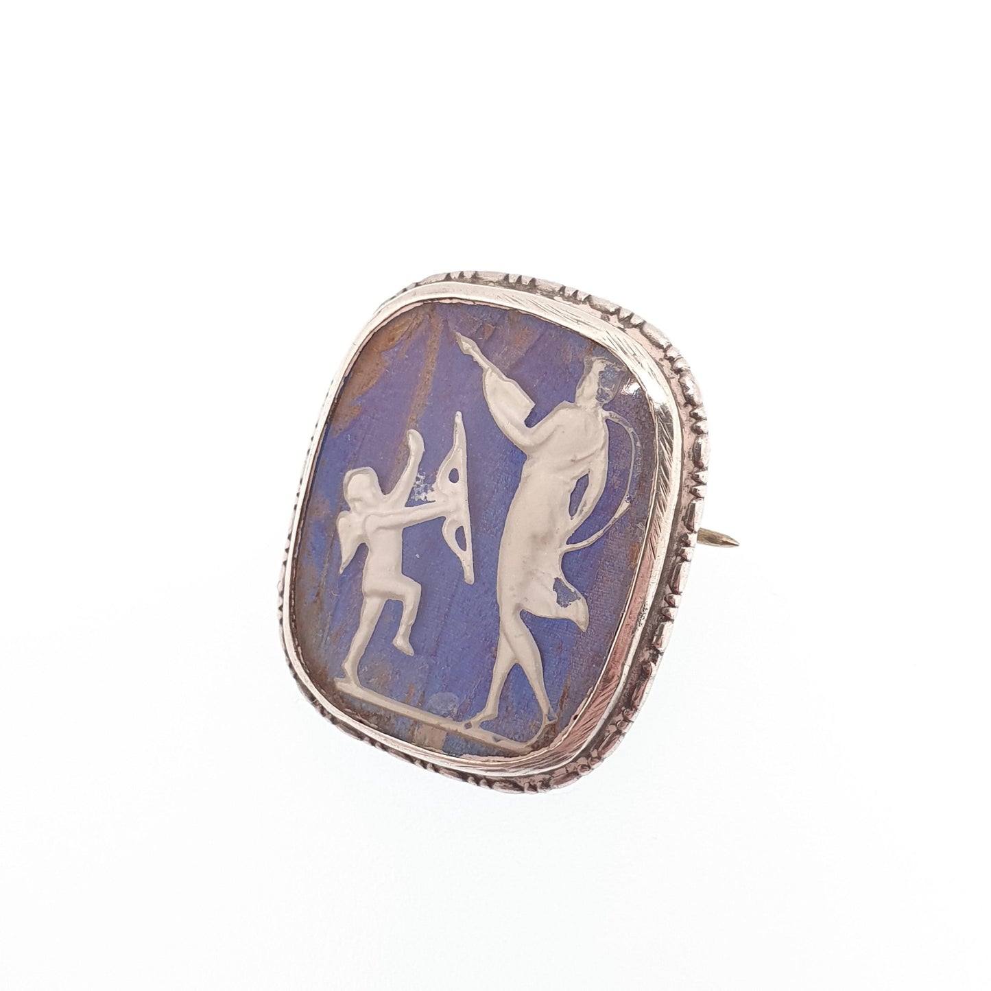 Antique Sterling Silver Butterfly Wing Cameo Brooch Cupid Angel Art Deco Blue Morpho Vintage 1920s Jewelry Jewellery
