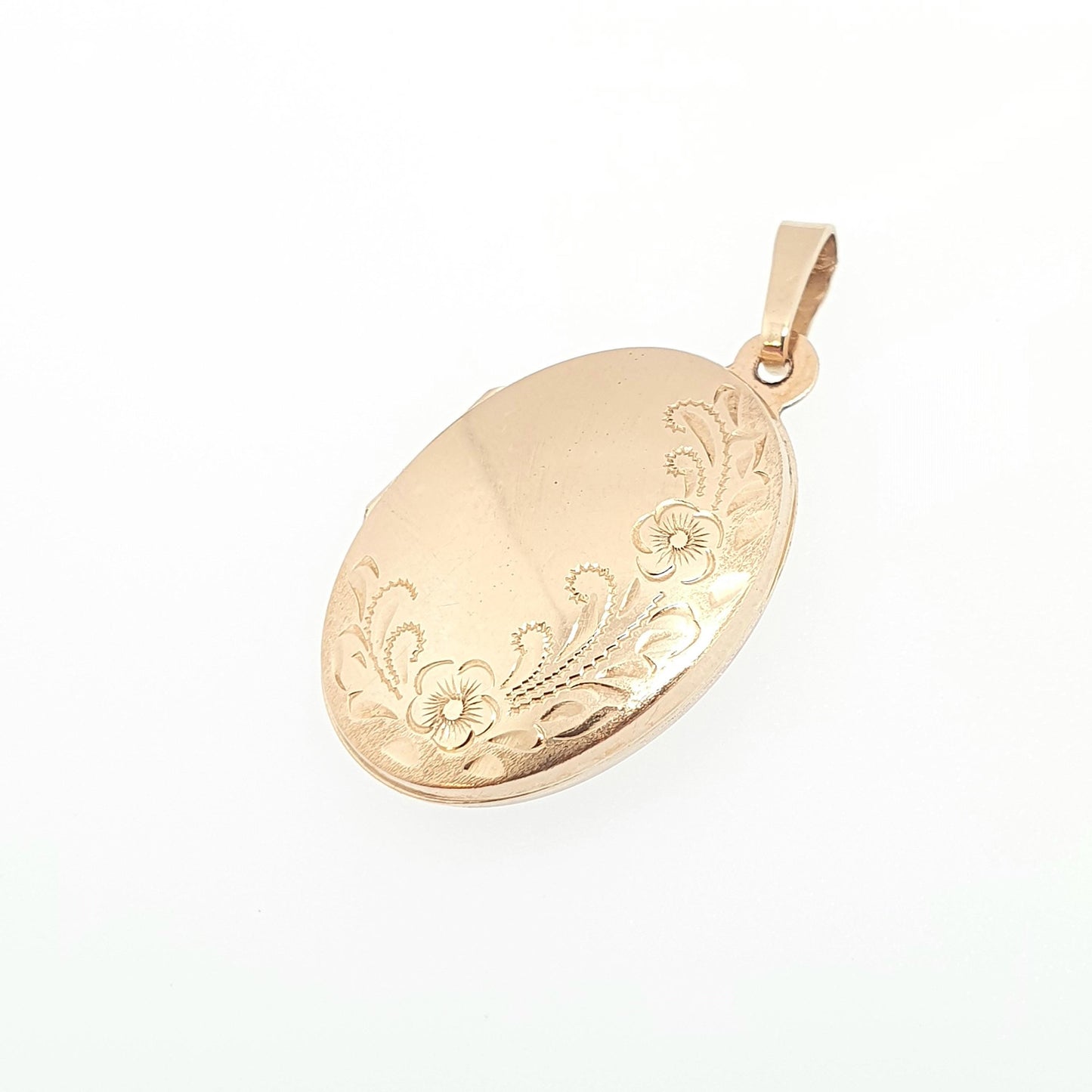 Vintage Solid 9ct 9k Gold Locket Oval All 375 9 Carat Gold Flower Engraved Necklace Photo Picture Pendant Jewelry