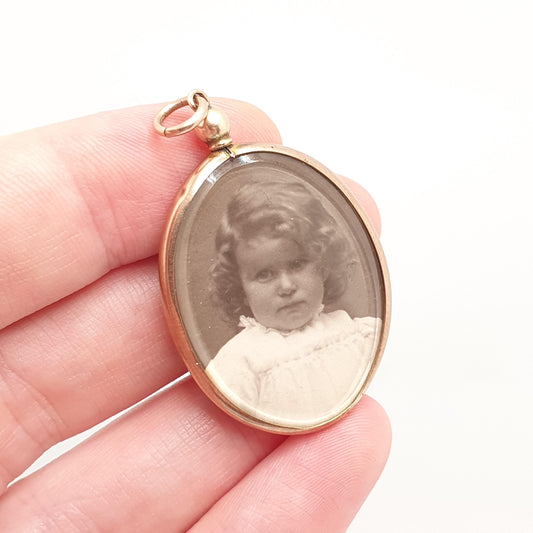 Antique 9ct Rose Gold Locket Pendant Necklace Solid 375 9k 9kt Oval Plain Vintage Photo Picture Glass Gift Jewelry Jewellery