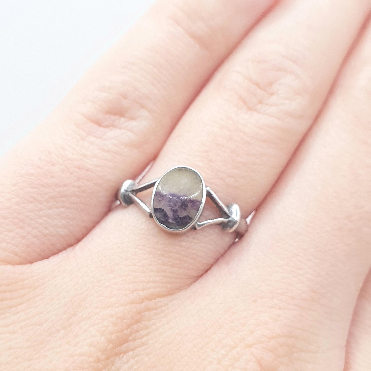 Vintage Sterling Silver Blue John Ring Oval Cabochon Signet Fluorite Gemstone Bleu Jaune Rare Gemstone Jewelry Jewellery