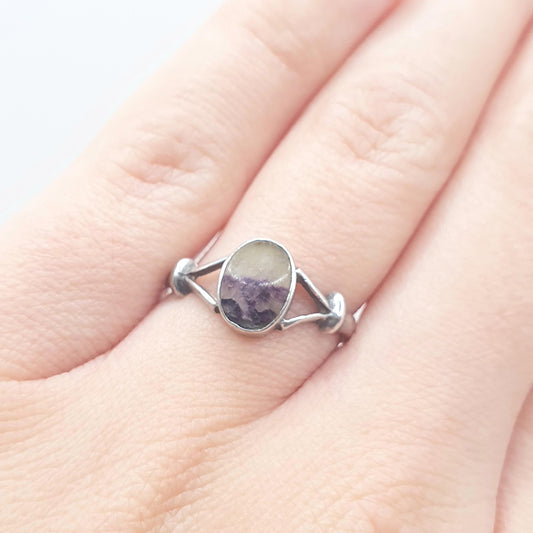 Vintage Sterling Silver Blue John Ring Oval Cabochon Signet Fluorite Gemstone Bleu Jaune Rare Gemstone Jewelry Jewellery