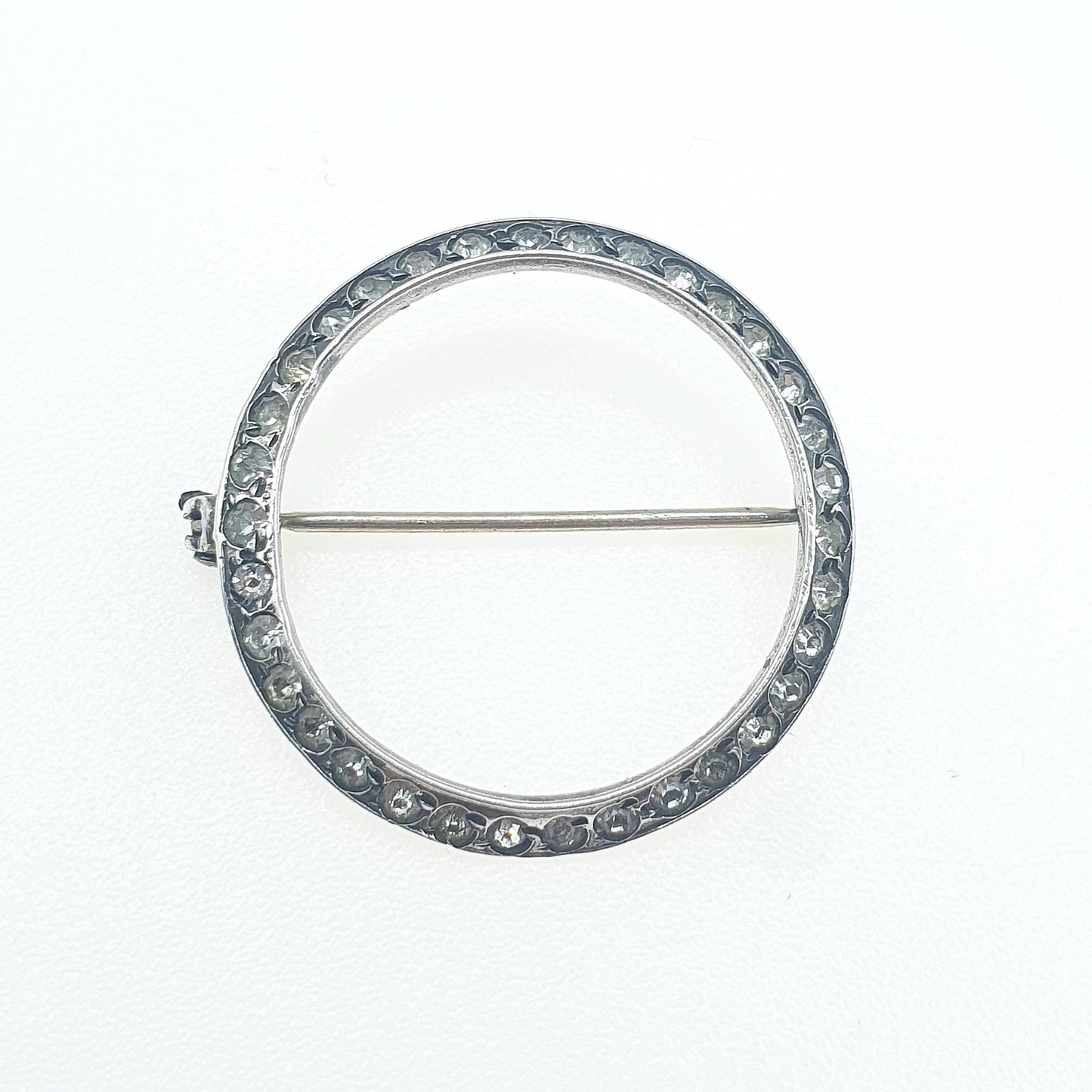 Antique Art Deco Solid Silver Diamond Paste Brooch Pin Round Infinity Circle French Old Vintage Jewelry Jewellery