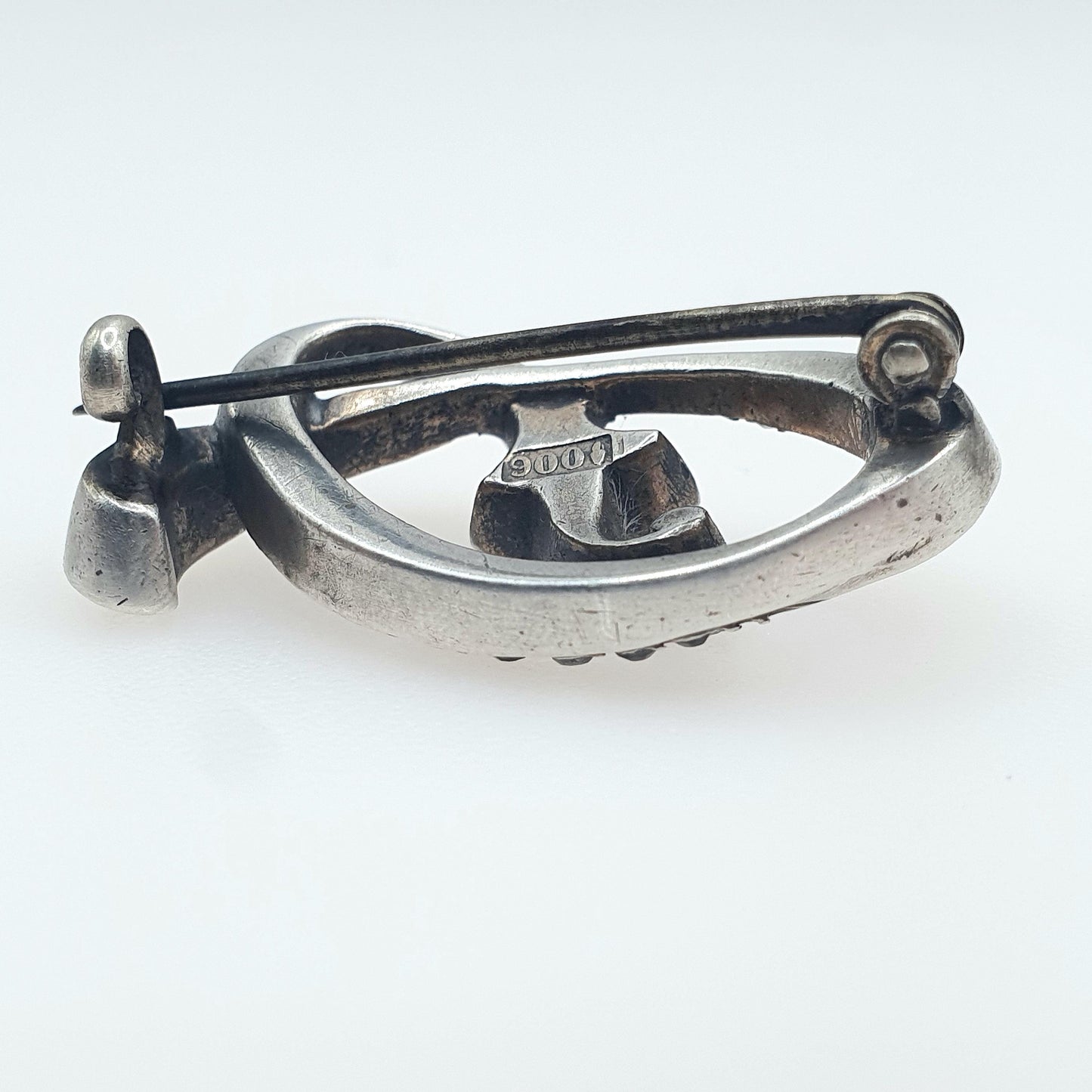 Antique Victorian Solid Silver Diamond Paste Brooch Pin Scroll Art Nouveau Ornate Late 1800s Vintage Foiled Glass Jewelry Jewellery