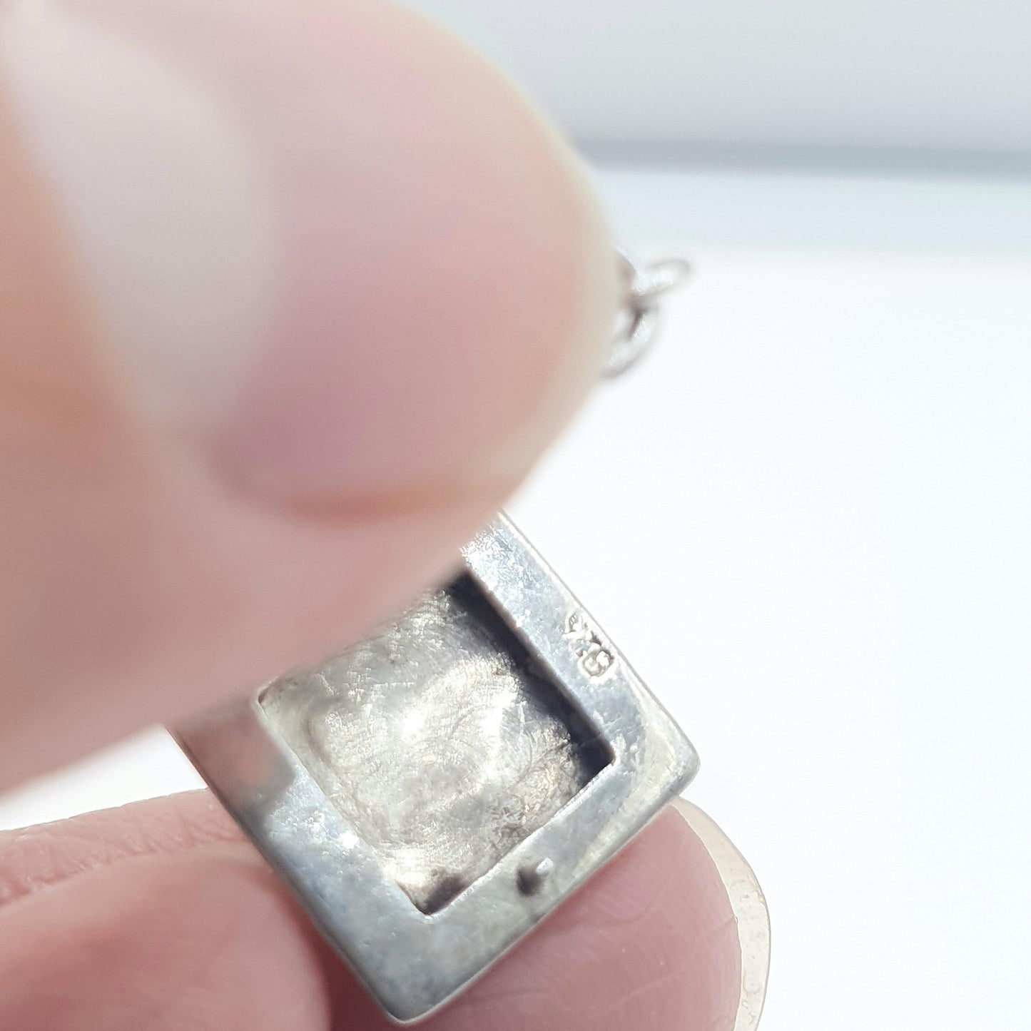 Vintage Sterling Silver Square Locket Small Tiny Necklace Pendant Engraved Picture Photo Jewelry Jewellery