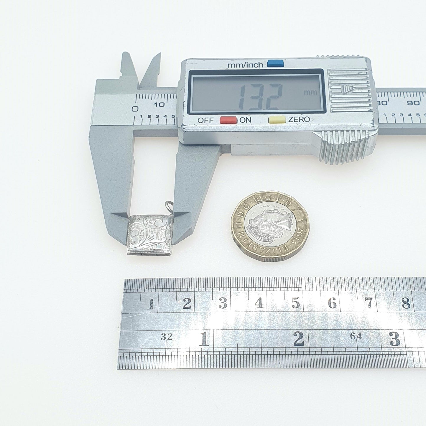 Vintage Sterling Silver Square Locket Small Tiny Necklace Pendant Engraved Picture Photo Jewelry Jewellery