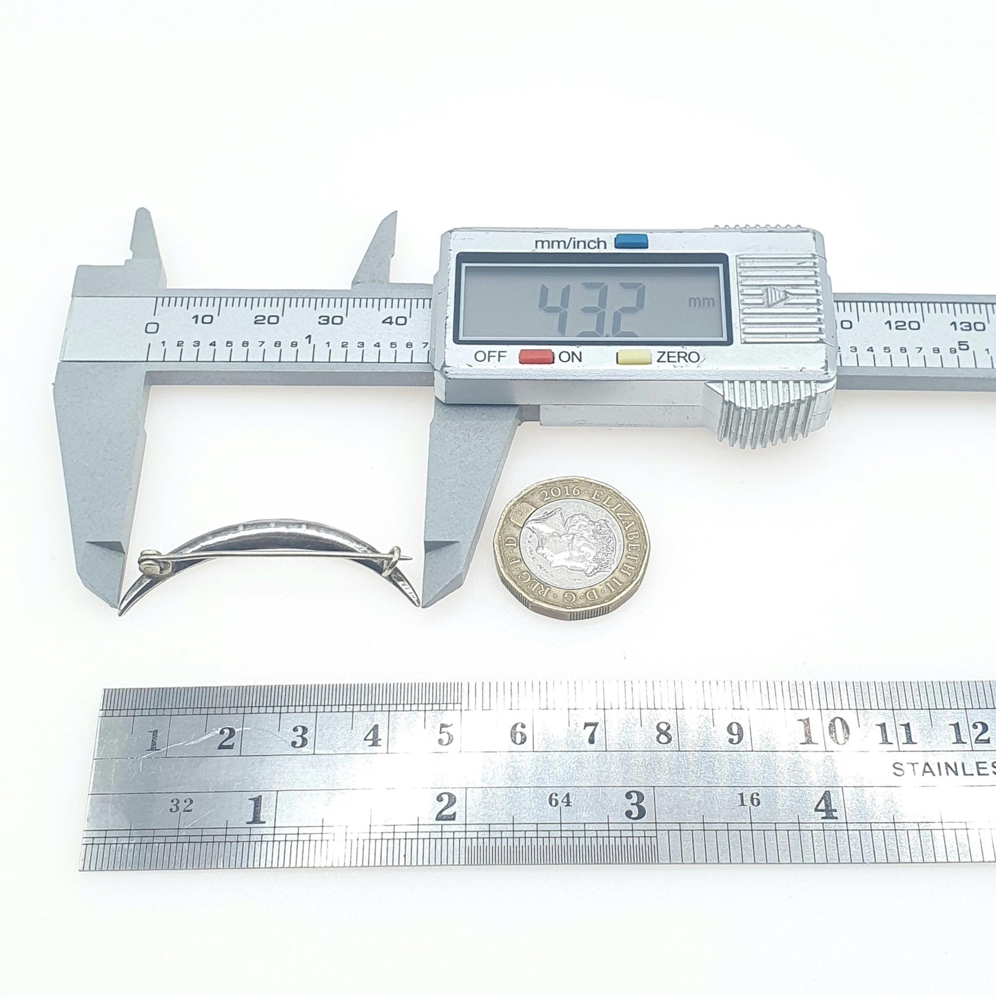 Antique Solid Silver Crescent Moon Diamond Paste Brooch Victorian Sparkly Vintage Celestial Womens Jewelry Jewellery 1800s Genuine