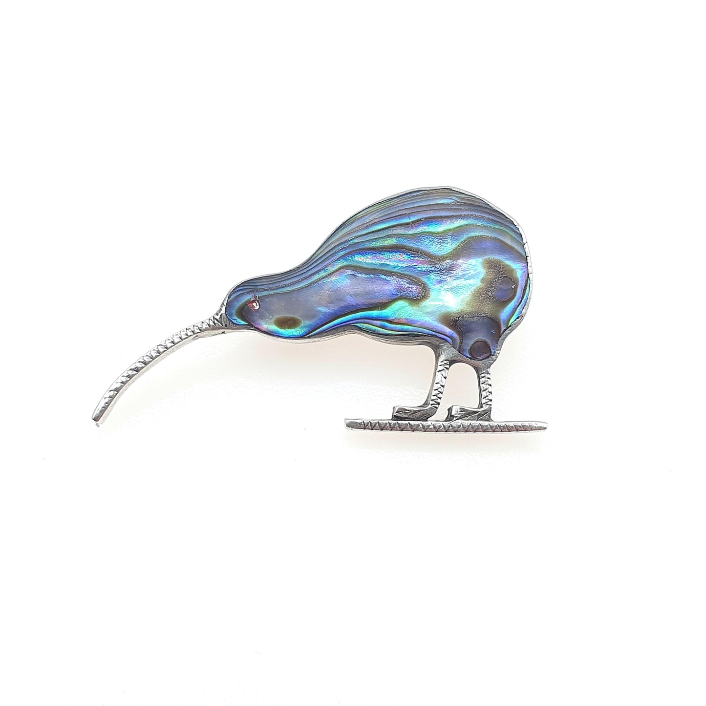 Old Vintage Sterling Silver Kiwi Bird Brooch Abalone Shell NZ New Zealand National Birds Unisex Jewelry Jewellery Bird Animal