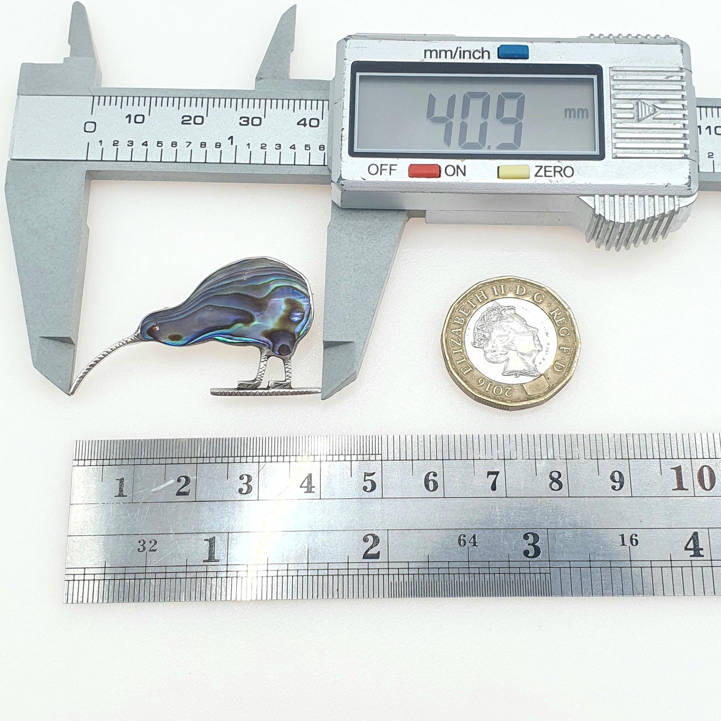 Old Vintage Sterling Silver Kiwi Bird Brooch Abalone Shell NZ New Zealand National Birds Unisex Jewelry Jewellery Bird Animal