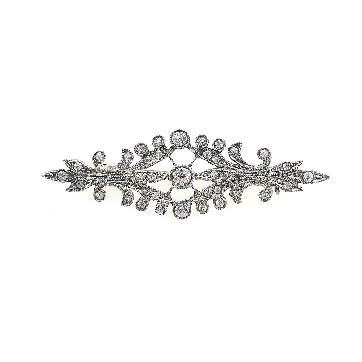 Antique Victorian Solid Silver Diamond Paste Brooch Art Nouveau Scroll Foiled Womens Unisex Jewelry Jewellery