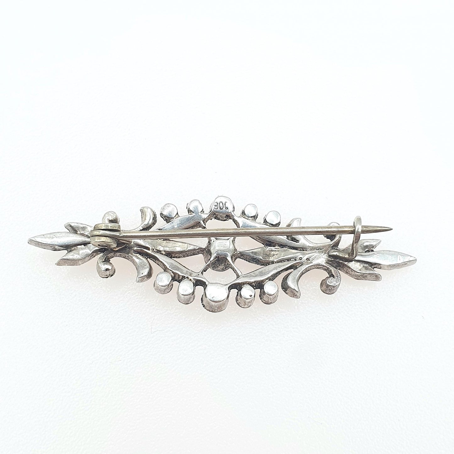 Antique Victorian Solid Silver Diamond Paste Brooch Art Nouveau Scroll Foiled Womens Unisex Jewelry Jewellery