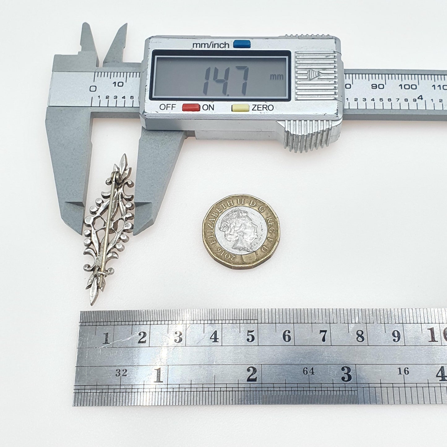 Antique Victorian Solid Silver Diamond Paste Brooch Art Nouveau Scroll Foiled Womens Unisex Jewelry Jewellery