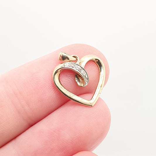 Vintage 9ct 9k Gold Heart Diamond Pendant Genuine Diamonds Gemstone Necklace Solid 375 Love Womens Jewelry Jewellery