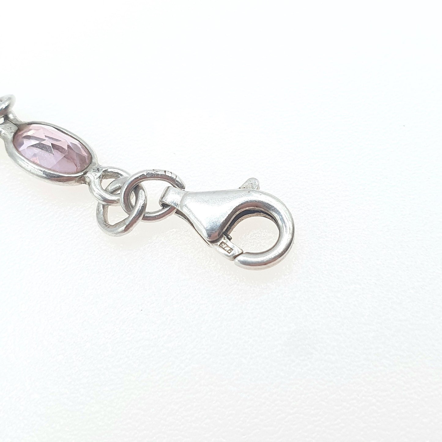 Vintage Sterling Silver Pink CZ Bracelet Wave Link Modernist Oval Cut Womens Retro Jewelry Jewellery