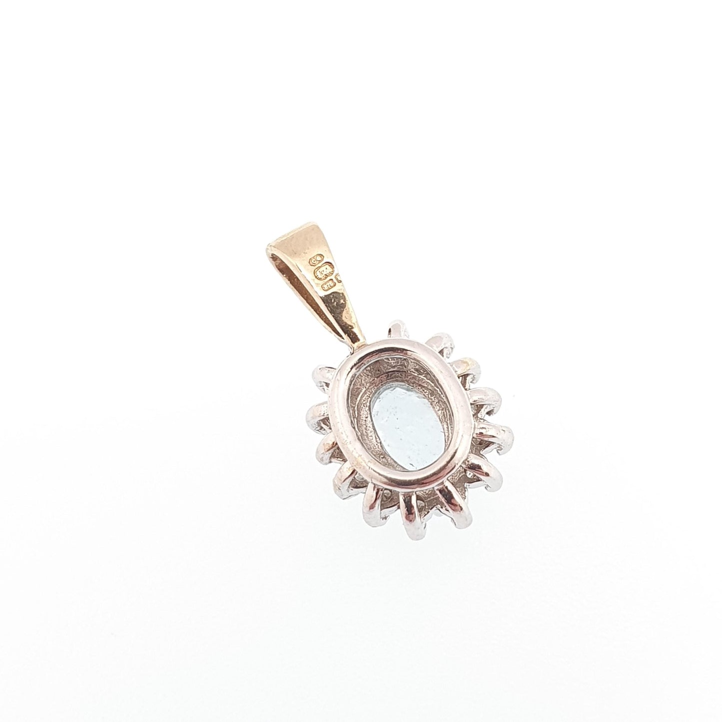 Vintage 9ct 9k Gold Aquamarine & Diamond Necklace Pendant Oval Cut Solid 375 Gemstone Sky Blue Small Womens Jewelry Jewellery