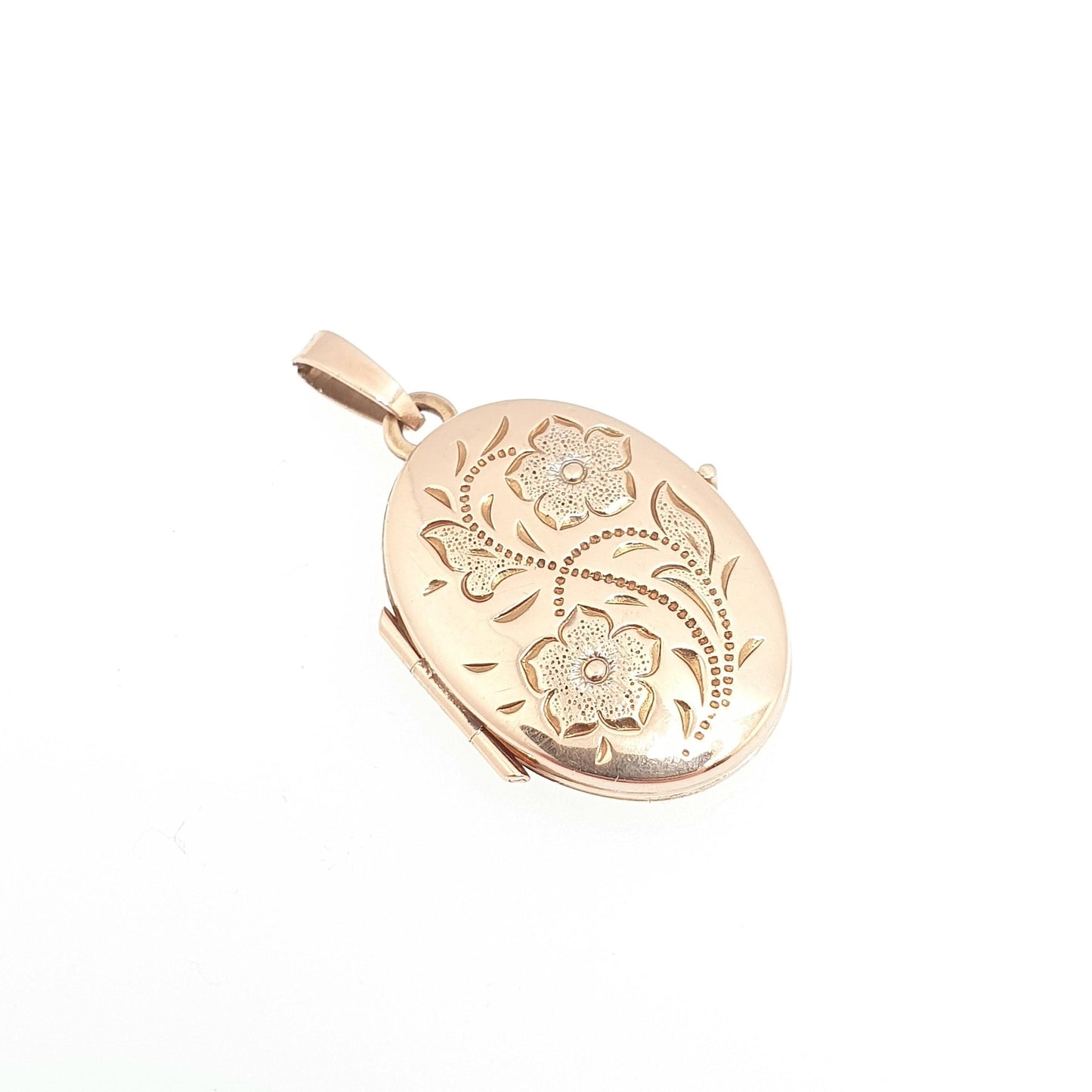 Vintage Solid 9ct 9k Gold Locket Oval All 375 9 Carat Gold Flower Embossed Necklace Photo Picture Pendant