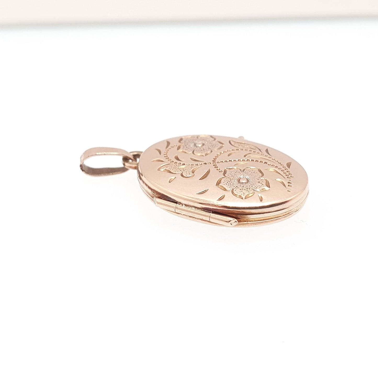 Vintage Solid 9ct 9k Gold Locket Oval All 375 9 Carat Gold Flower Embossed Necklace Photo Picture Pendant