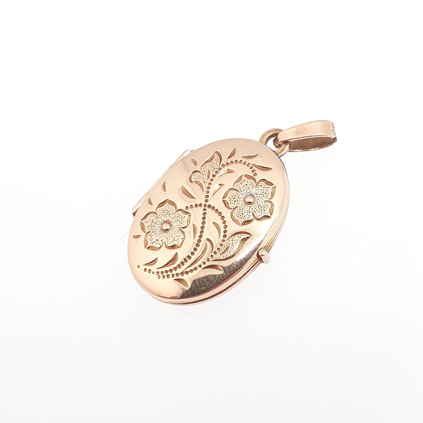 Vintage Solid 9ct 9k Gold Locket Oval All 375 9 Carat Gold Flower Embossed Necklace Photo Picture Pendant