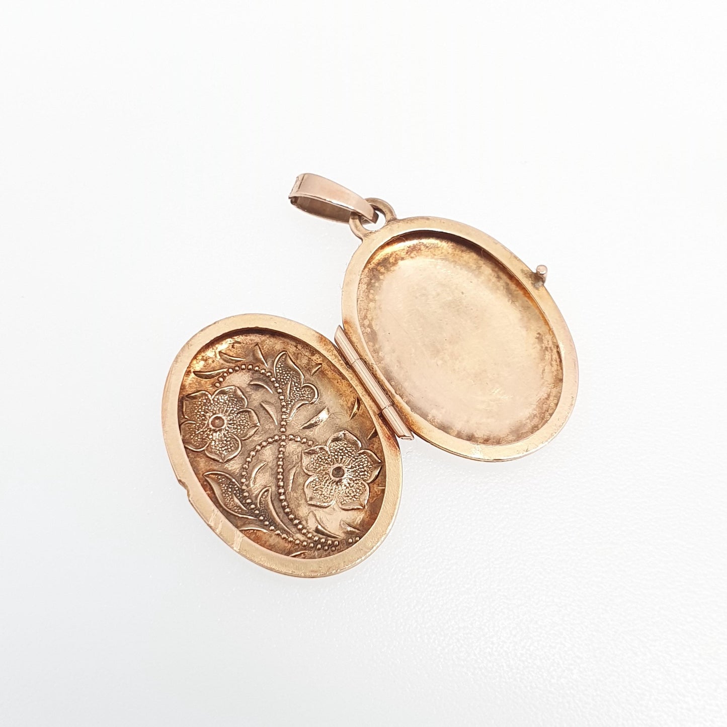 Vintage Solid 9ct 9k Gold Locket Oval All 375 9 Carat Gold Flower Embossed Necklace Photo Picture Pendant