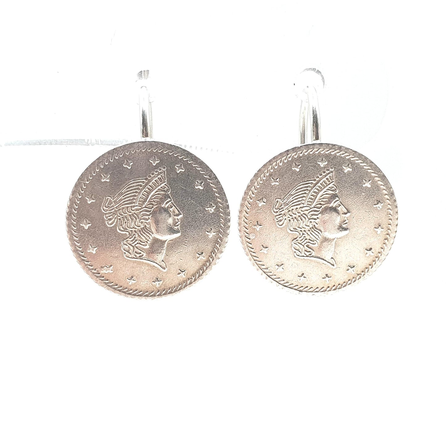 Vintage Solid Silver Coin Hook Earrings Republic of Camala 1 Tallar Currency Tender Jewellery Jewelry Womens Unisex