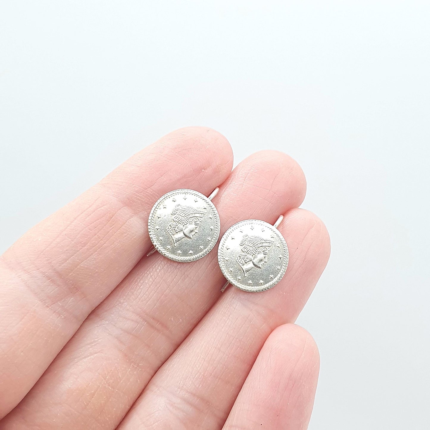 Vintage Solid Silver Coin Hook Earrings Republic of Camala 1 Tallar Currency Tender Jewellery Jewelry Womens Unisex