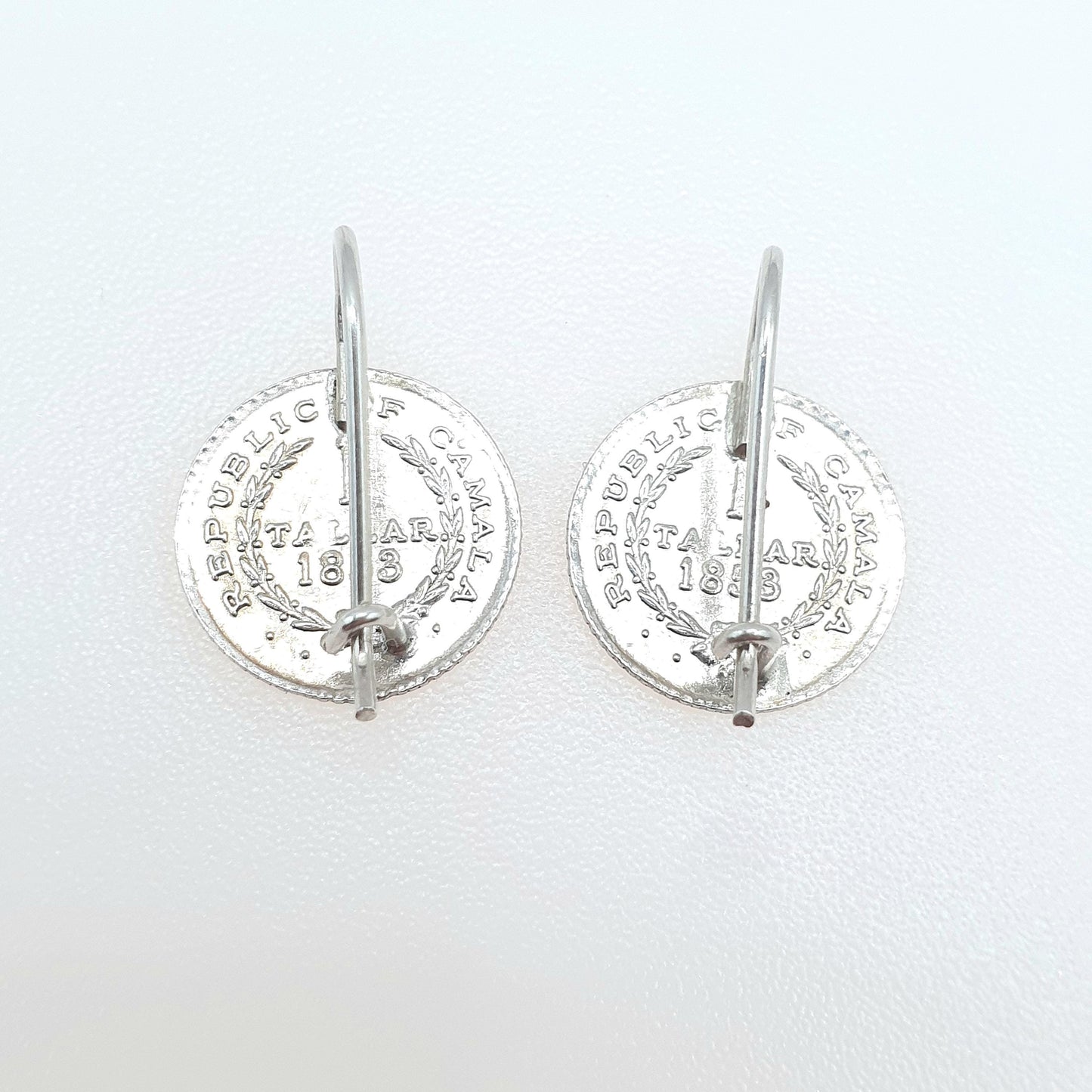 Vintage Solid Silver Coin Hook Earrings Republic of Camala 1 Tallar Currency Tender Jewellery Jewelry Womens Unisex