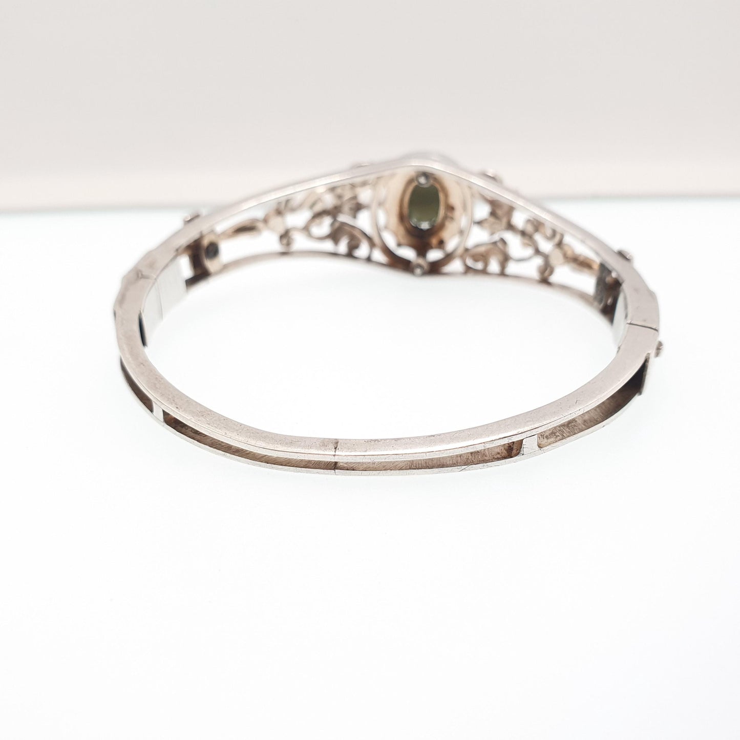 Antique Solid Silver Cats Eye Seed Pearl Bracelet Victorian Bangle Belle Epoque Handmade 19.00g Vintage Jewelry Jewellery