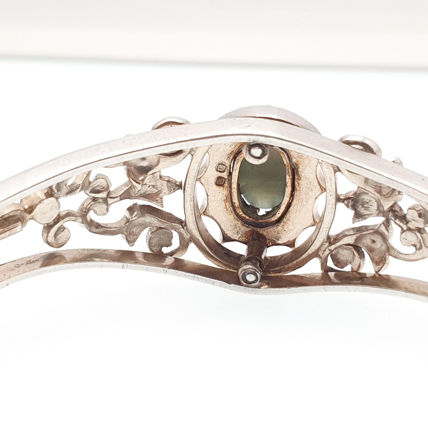 Antique Solid Silver Cats Eye Seed Pearl Bracelet Victorian Bangle Belle Epoque Handmade 19.00g Vintage Jewelry Jewellery