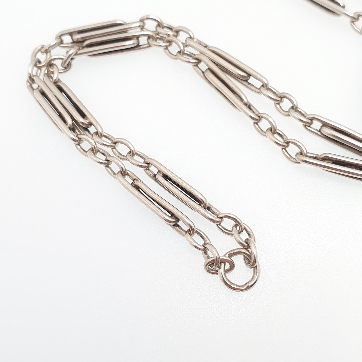 Antique Victorian Solid Silver Staple Link Chain Necklace Figaro 43cm 16.9" 16.53g Dog Clip Trombone Paperclip Links Jewellery Jewelry
