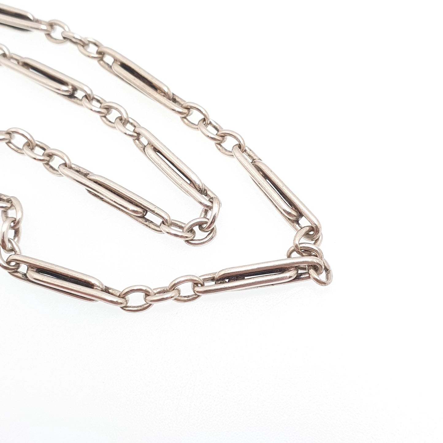 Antique Victorian Solid Silver Staple Link Chain Necklace Figaro 43cm 16.9" 16.53g Dog Clip Trombone Paperclip Links Jewellery Jewelry