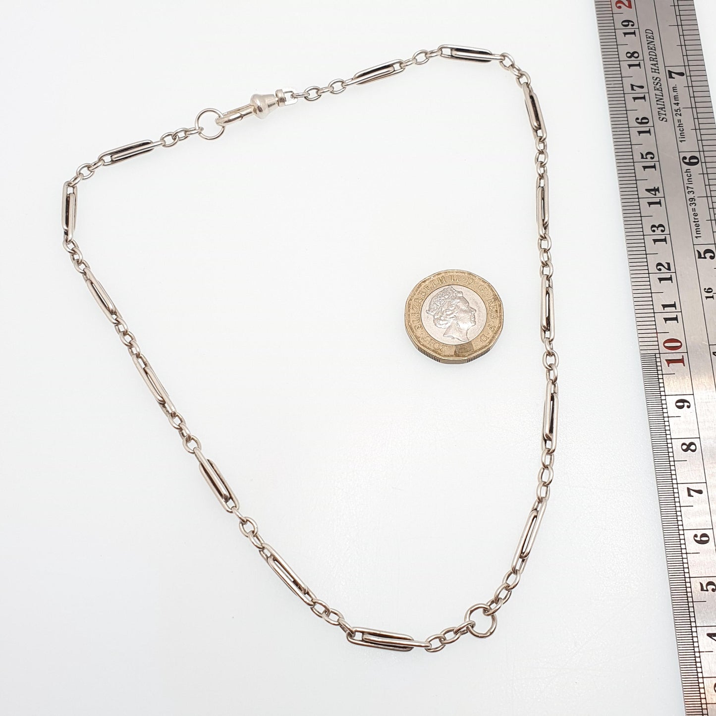 Antique Victorian Solid Silver Staple Link Chain Necklace Figaro 43cm 16.9" 16.53g Dog Clip Trombone Paperclip Links Jewellery Jewelry