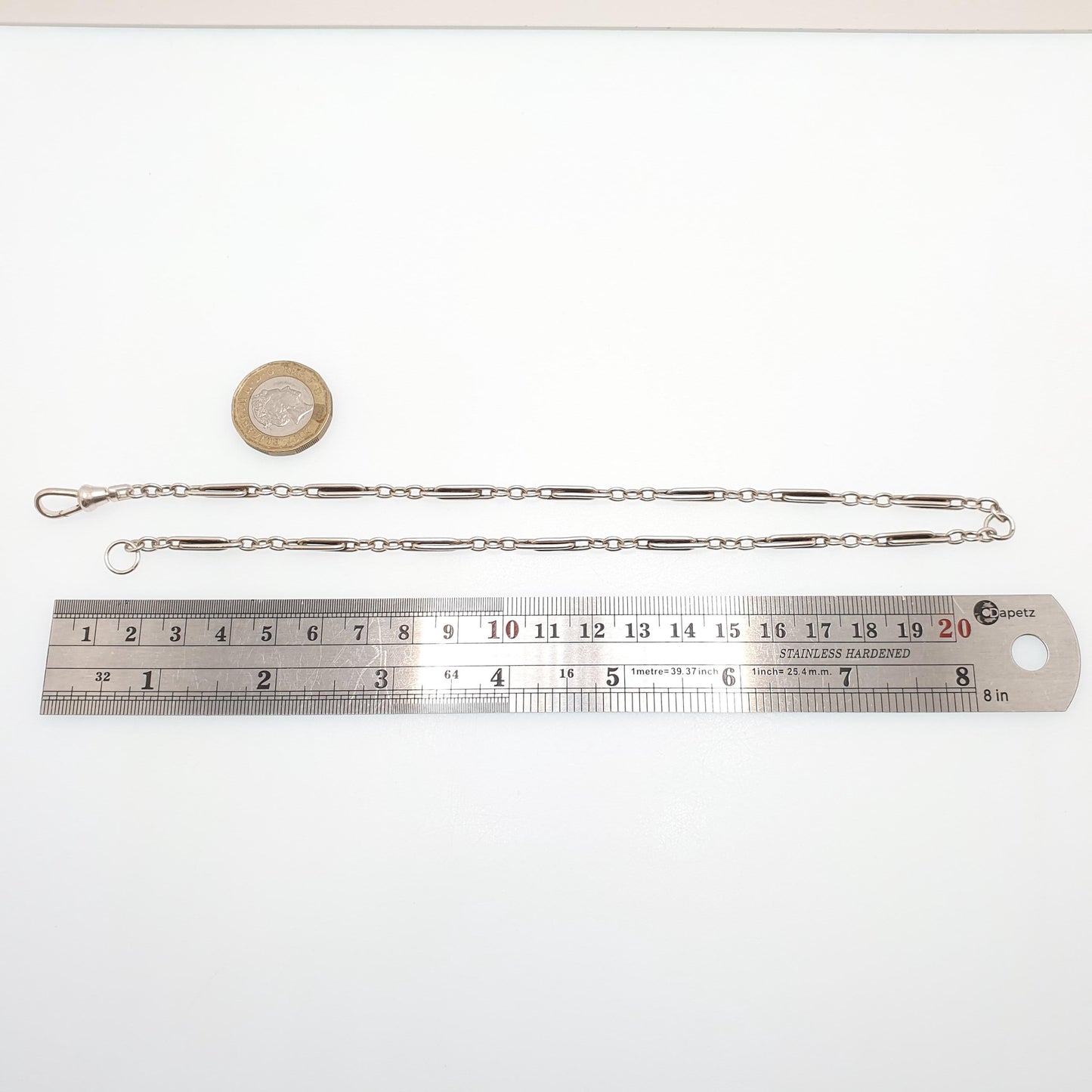 Antique Victorian Solid Silver Staple Link Chain Necklace Figaro 43cm 16.9" 16.53g Dog Clip Trombone Paperclip Links Jewellery Jewelry