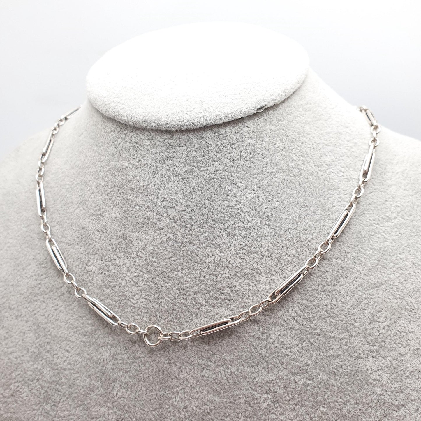Antique Victorian Solid Silver Staple Link Chain Necklace Figaro 43cm 16.9" 16.53g Dog Clip Trombone Paperclip Links Jewellery Jewelry