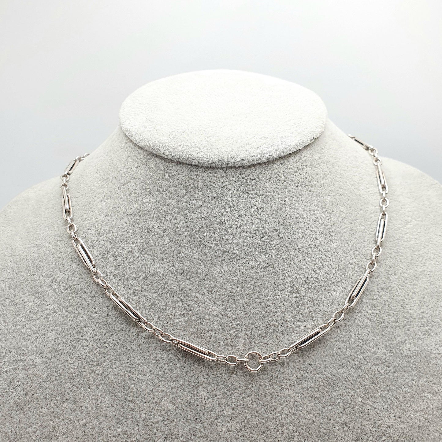 Antique Victorian Solid Silver Staple Link Chain Necklace Figaro 43cm 16.9" 16.53g Dog Clip Trombone Paperclip Links Jewellery Jewelry