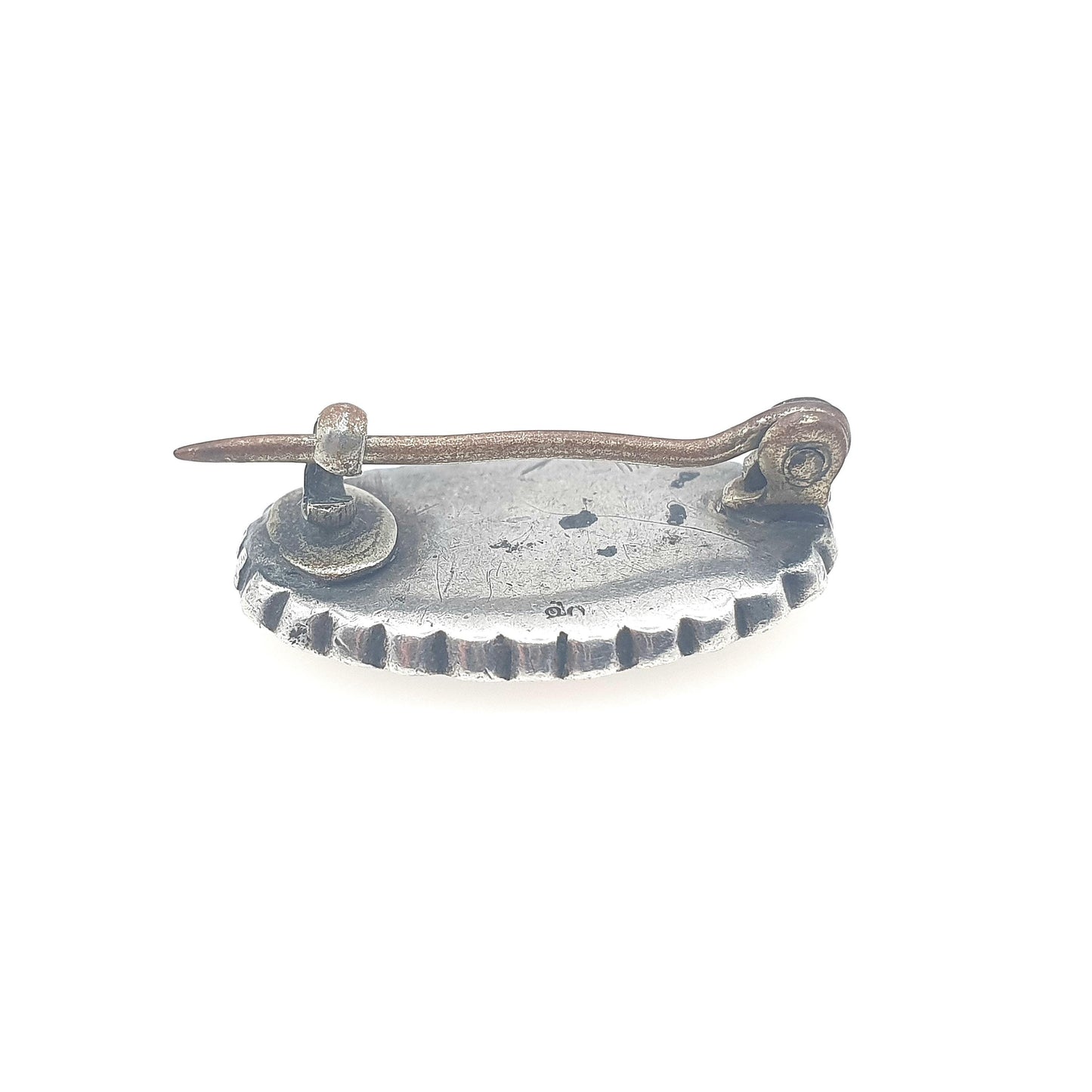 Antique Victorian Solid Silver Blue Enamel Diamond Paste Brooch Champleve Oval Sky Blue Unisex Jewelry Jewellery