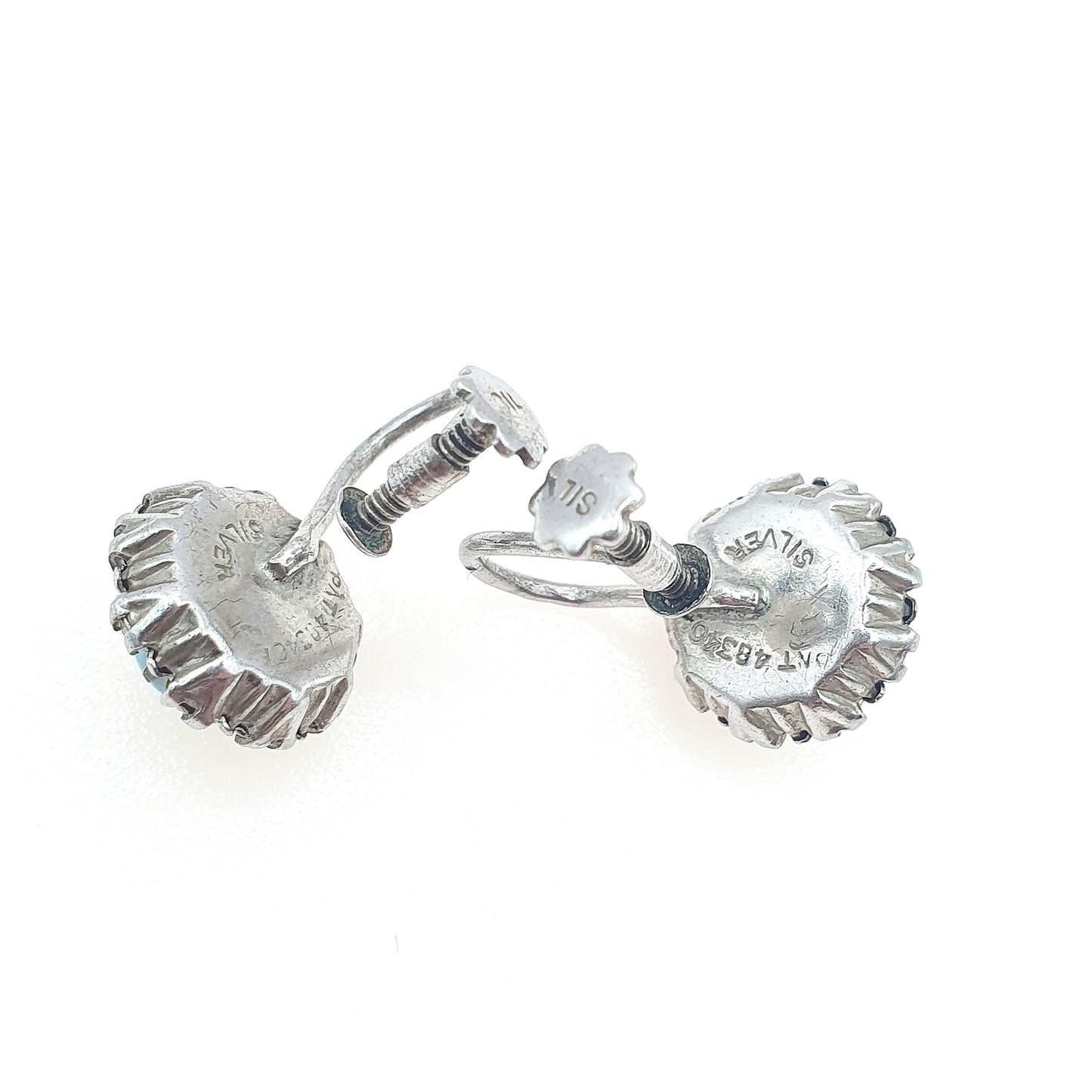 Antique Art Deco Solid Silver Diamond Paste Earrings Cluster Faux Turquoise Sparkly Blue Screw Back Womens Jewelry Jewellery