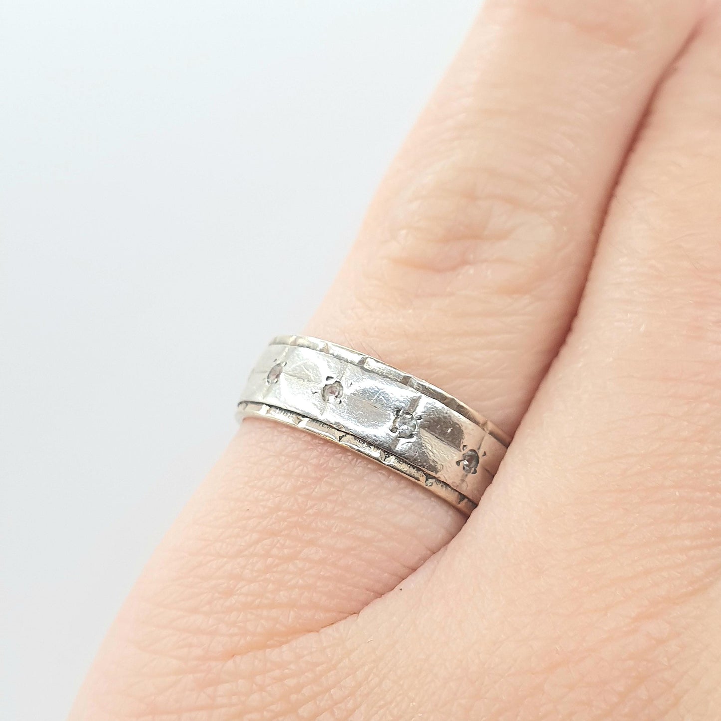 Antique Art Deco 9ct Gold & Silver Eternity Ring White Spinel Art Deco Vintage 1920s Sparkly Womens Unisex Jewelry Jewellery