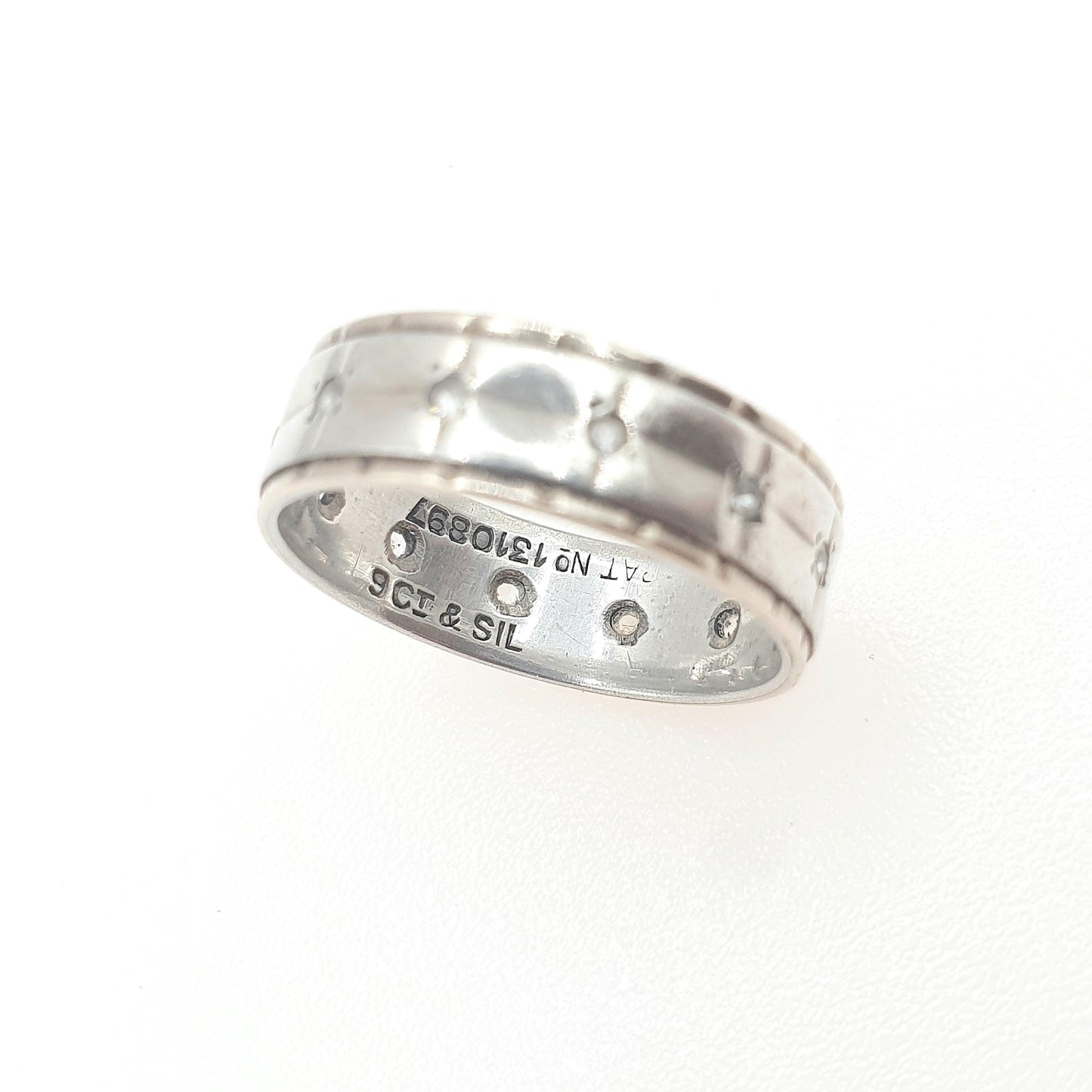 Antique Art Deco 9ct Gold & Silver Eternity Ring White Spinel Art Deco Vintage 1920s Sparkly Womens Unisex Jewelry Jewellery