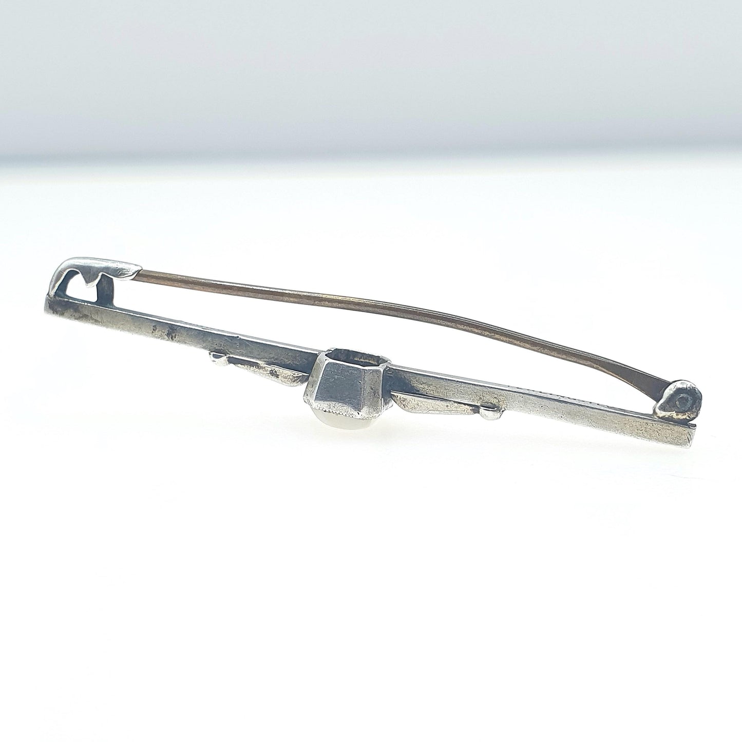 Antique Sterling Silver White Opal Brooch Art Deco Bar Pin Rectangular Cut Gift Womens Unisex Jewelry Jewellery