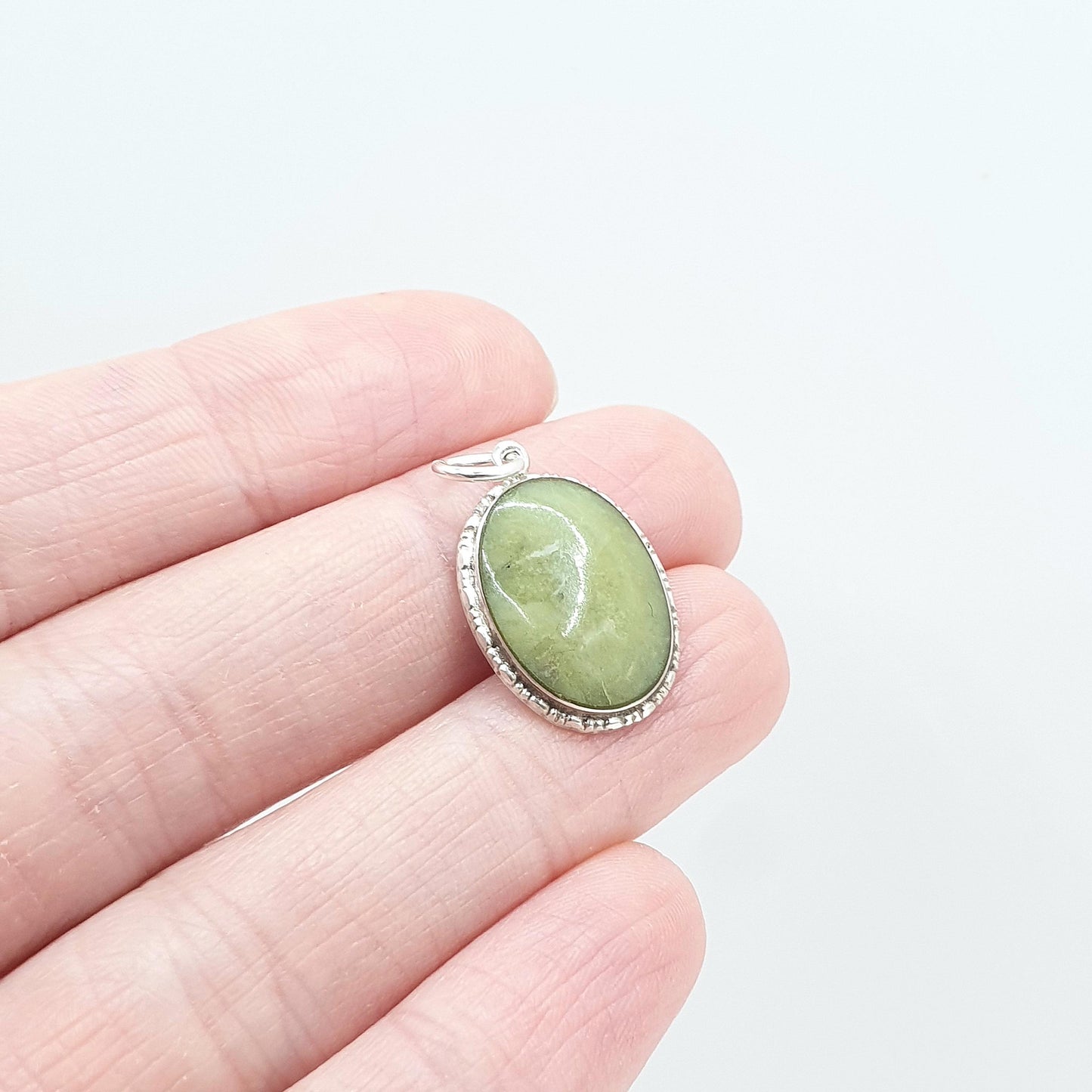 Vintage Sterling Silver Connemara Marble Pendant Irish Green Hardstone Gemstone Oval Good Luck Womens Unisex Jewelry Jewellery