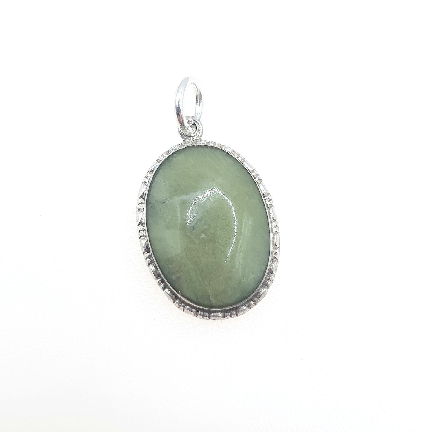 Vintage Sterling Silver Connemara Marble Pendant Irish Green Hardstone Gemstone Oval Good Luck Womens Unisex Jewelry Jewellery