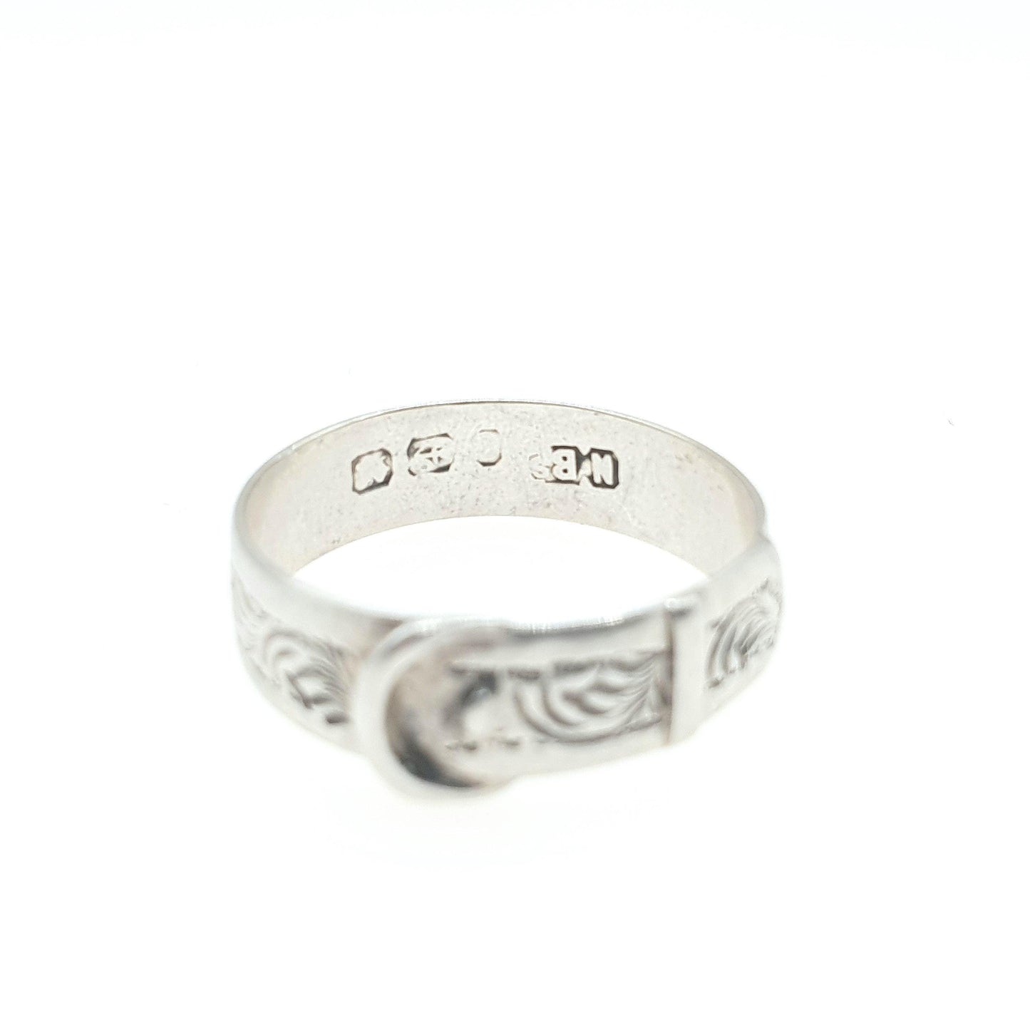 Antique Victorian Sterling Silver Buckle Band Ring Eternity Fidelity Love Token Engraved Womens Ladies Unisex Jewelry Jewellery