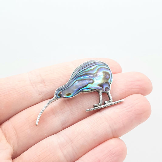 Old Vintage Sterling Silver Kiwi Bird Brooch Abalone Shell NZ New Zealand National Birds Unisex Jewelry Jewellery Bird Animal