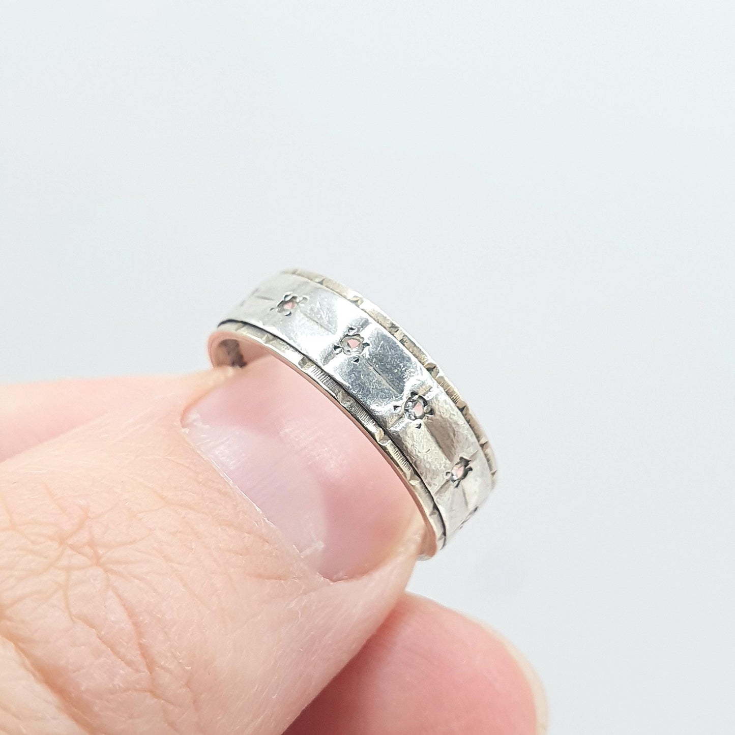 Antique Art Deco 9ct Gold & Silver Eternity Ring White Spinel Art Deco Vintage 1920s Sparkly Womens Unisex Jewelry Jewellery