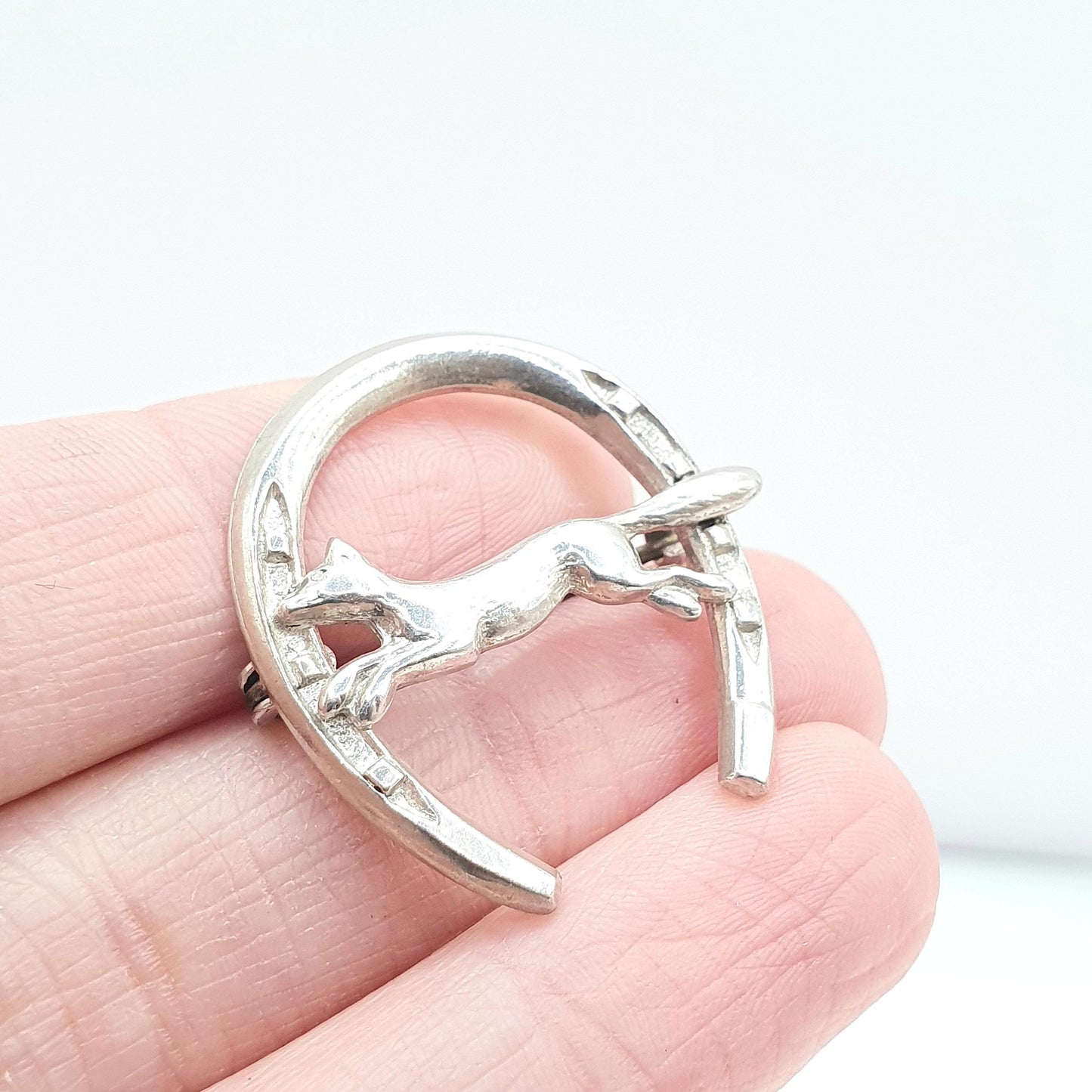 Antique Victorian Solid Silver Horseshoe Fox Brooch Good Luck Lucky Vintage Unisex Jewelry Jewellery