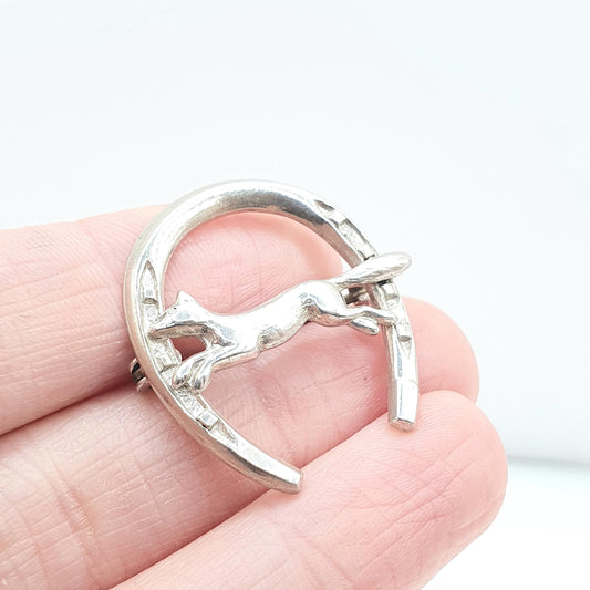 Antique Victorian Solid Silver Horseshoe Fox Brooch Good Luck Lucky Vintage Unisex Jewelry Jewellery
