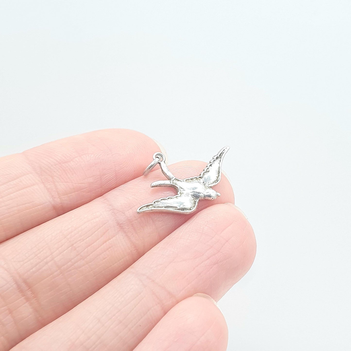 Antique Victorian Solid Silver Bird Charm Pendant Songbird Swallow Small Gift Cute Unisex Vintage Womens Necklace Jewellery Jewelry