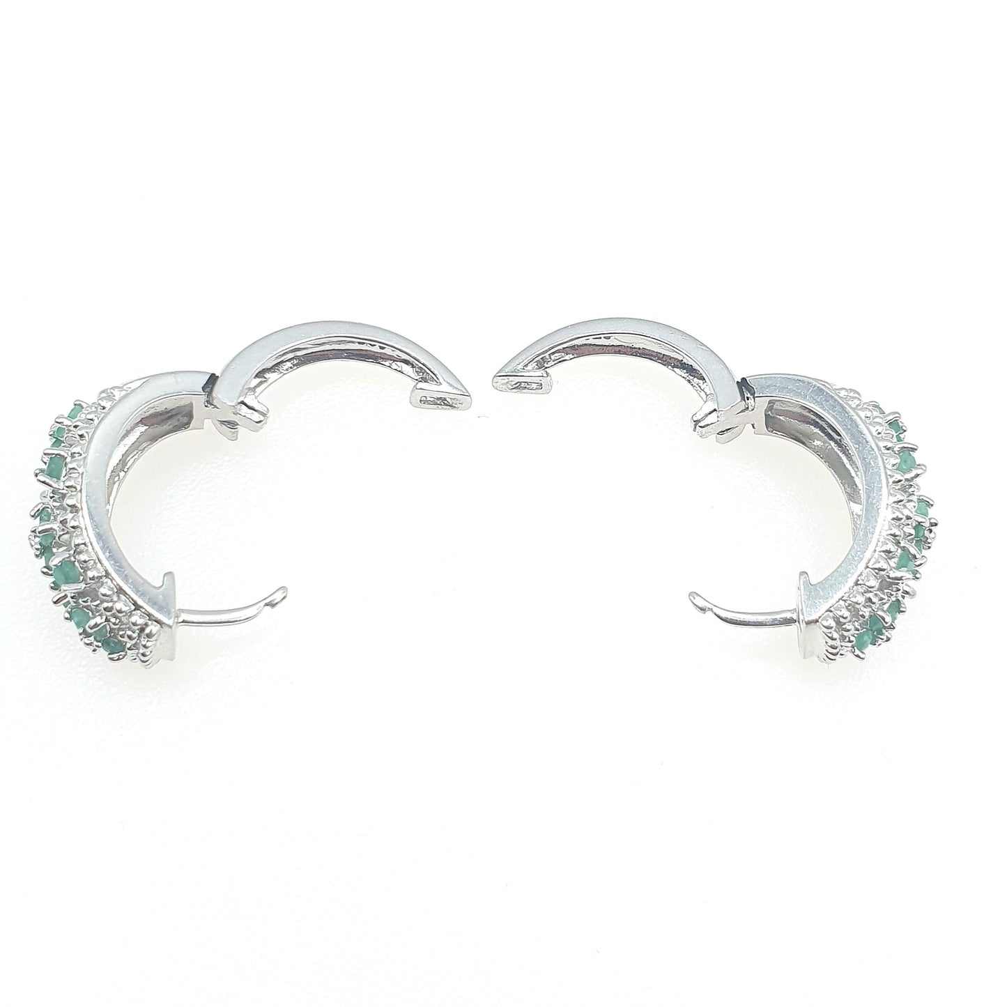 RESERVED/SOLD DON Vintage Sterling Silver Emerald Hoop Earrings Genuine Emeralds Modernist Green Gemstone
